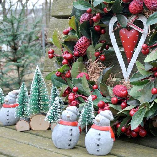 Floristik24 Figura navideña muñeco de nieve con abeto gris hormigón, color 9cm - 11cm 4pcs