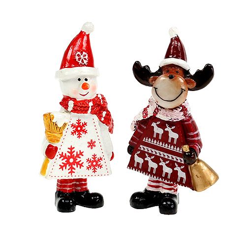 Floristik24 Figuras navideñas de alces, muñeco de nieve. 9cm 2 piezas