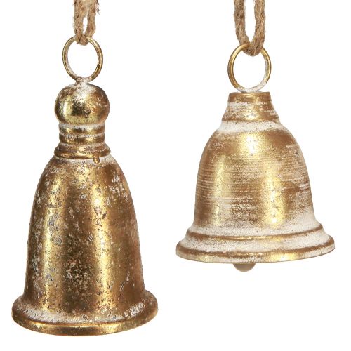 Floristik24 Campana de Navidad dorada aspecto antiguo Al. 13/18 cm 2 piezas