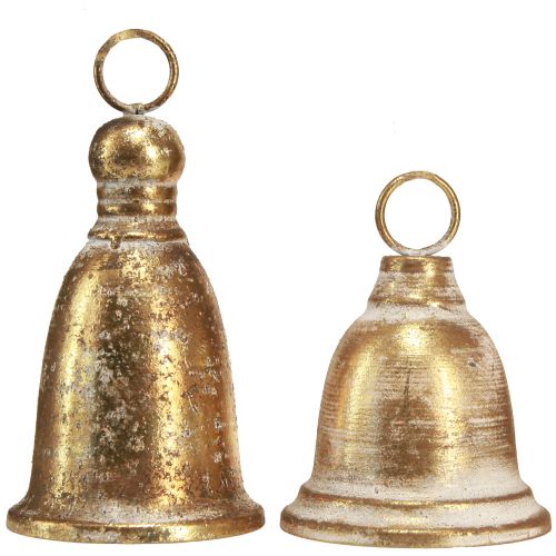Floristik24 Campana de Navidad dorada aspecto antiguo Al. 13/18 cm 2 piezas