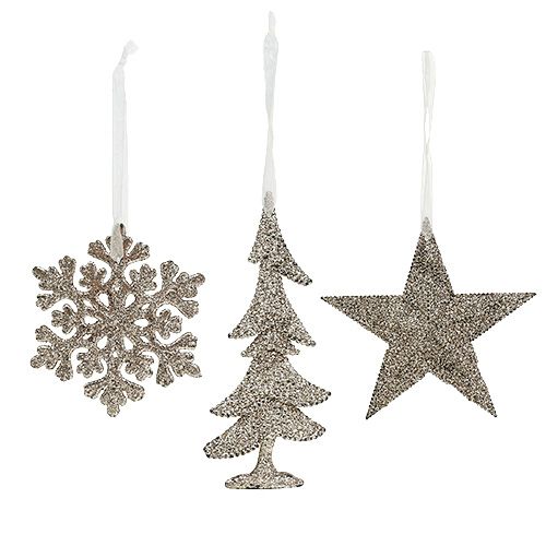 Floristik24 Colgante de navidad mix con glitter light gold 3pcs