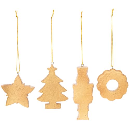 Adornos navideños, pan de jengibre, aspecto de glaseado, cascanueces, estrella, árbol, corona, 6 cm, 4 piezas | Floristik24.es