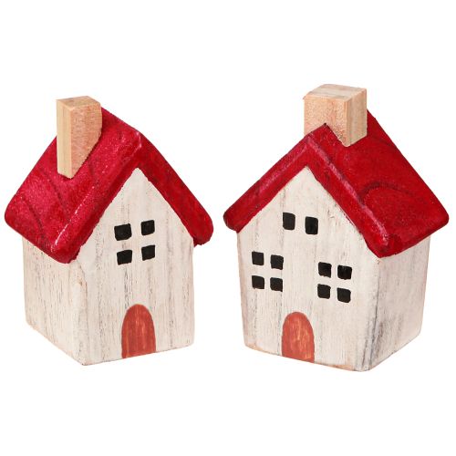 Casa de Navidad de madera Decoración navideña blanca roja 7cm 6 piezas