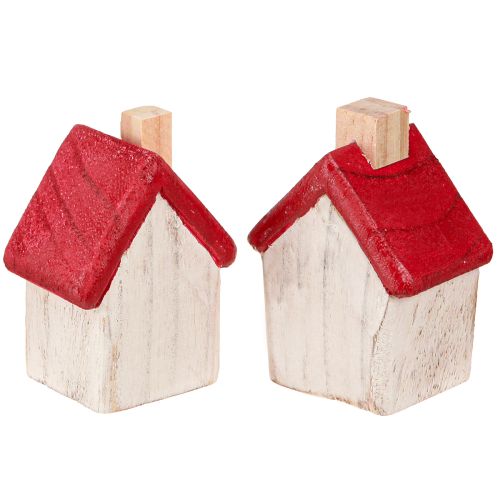 Artículo Casa de Navidad de madera Decoración navideña blanca roja 7cm 6 piezas