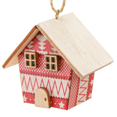 Artículo Casitas navideñas para colgar papel madera rojo 5,5cm 6 uds