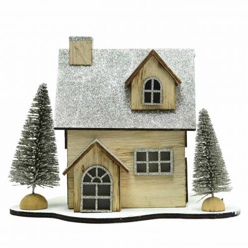 Floristik24 Casa navideña con iluminación LED natural, madera brillante 20 × 17 × 15cm