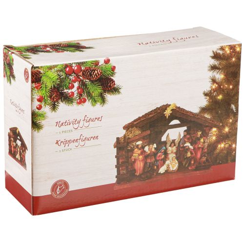 Artículo Belén navideño con figuras y LED pintado a mano 23×14cm