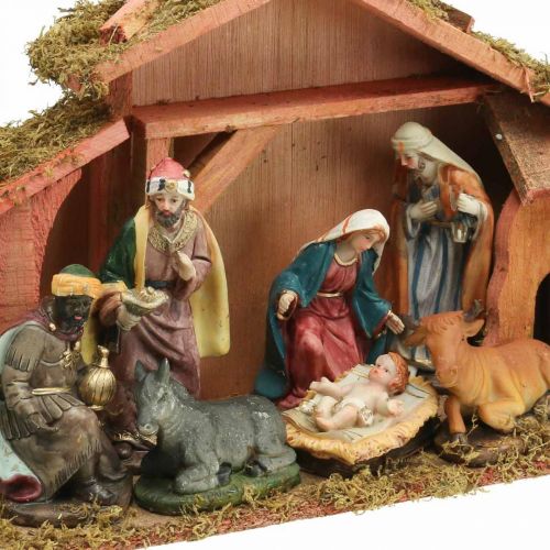 Artículo Pesebre de Navidad con figuras Set de decoración navideña de pesebre 40×13×23,5cm