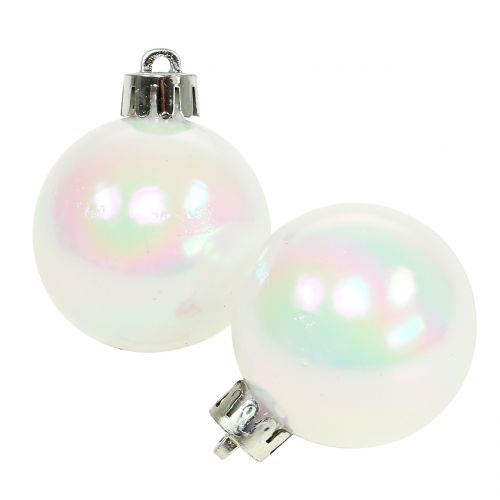 Floristik24 Bola de navidad blanca iridiscente pequeña Ø4cm 16pcs