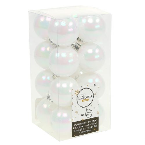 Floristik24 Bola navideña blanca iridiscente pequeña Ø4cm 16 piezas