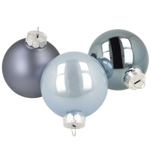 Juego de bolas decorativas de cristal, gris azulado, superficie mate, brillante, 5 cm, 24 unidades