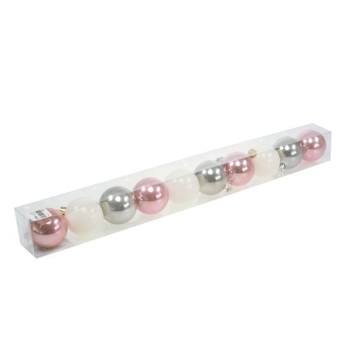 Artículo Mezcla de bolas navideñas rosa, gris, blanco Ø5.5cm 10p