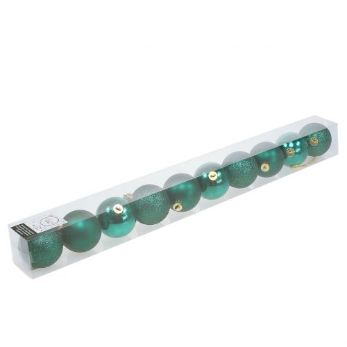 Floristik24 Bola de Navidad mezcla verde esmeralda Ø6cm 10pcs