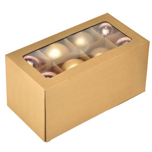 Artículo Bolas navideñas de cristal mate y brillante en dorado y rosa, 7,5 cm, 12 unidades