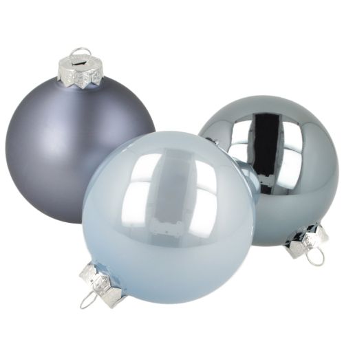 Juego de bolas en azul/plata – mate y brillante, decoración de vidrio para floristería de invierno 7,5 cm 12 piezas