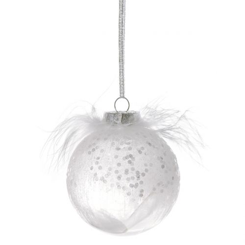 Bola navideña con pluma Blanca Ø7,5cm 6pcs
