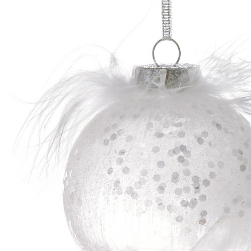 Floristik24 Bola navideña con pluma Blanca Ø7,5cm 6pcs