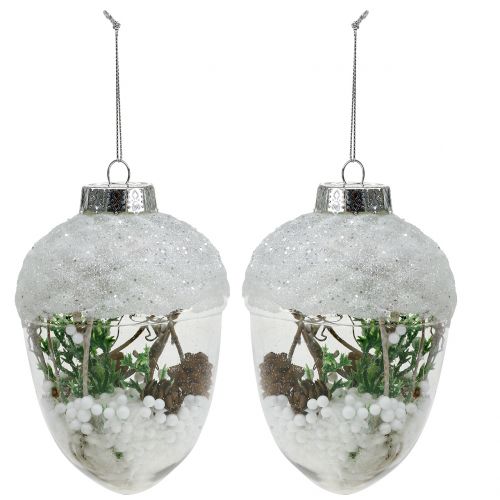 Floristik24 Decoración del árbol de Navidad Bellota decorativa con nieve Ø8cm 2pzs