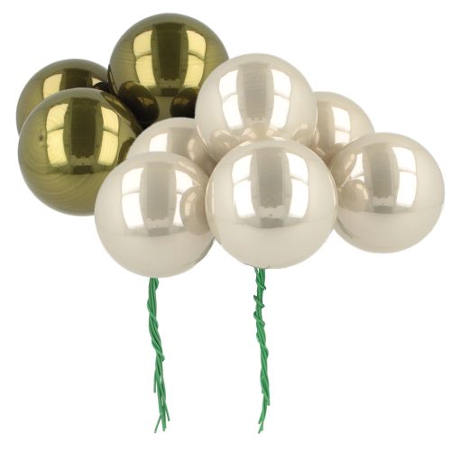 Floristik24 Bola de Navidad de cristal con espejo, bayas, color oliva y plata, Ø40 mm, 32 unidades