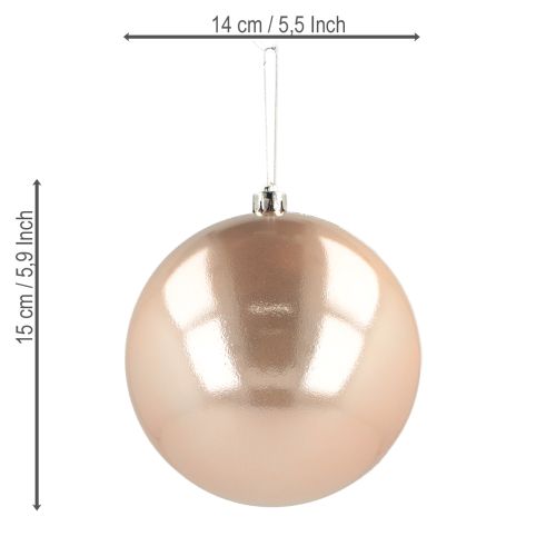 Artículo Bola navideña de plástico oro rosa irrompible Ø14cm