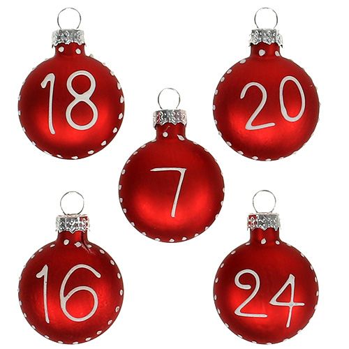 Floristik24 Bola navideña Ø3,5cm con números rojo 24 piezas