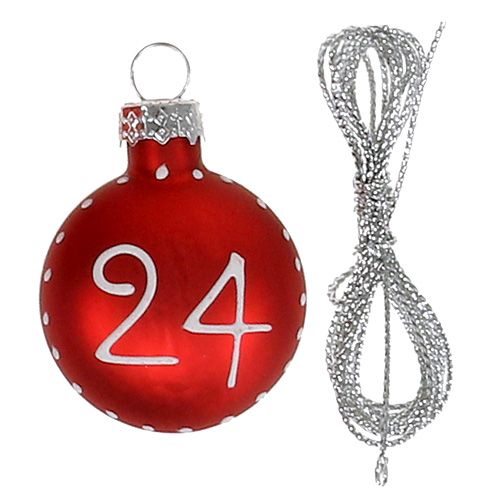 Floristik24 Bola navideña Ø3,5cm con números rojo 24 piezas