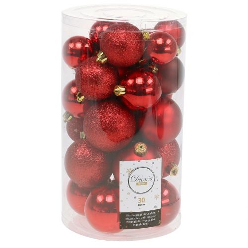 Floristik24 Mezcla de bolas de Navidad surtido rojo Ø3.5cm - Ø5.5cm 30ud