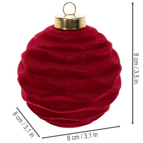 Adorno navideño, superficie aterciopelada, rojo, 8 cm, 12 unidades | Floristik24.es