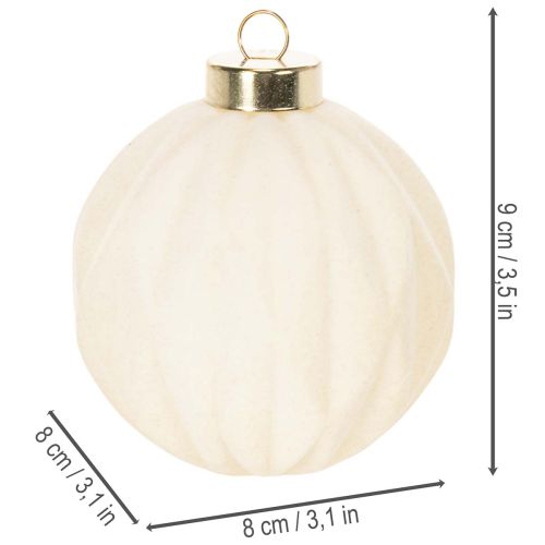 Adorno navideño en forma de bola, color blanco, texturas mixtas, 8 cm, 12 unidades. | Floristik24.es