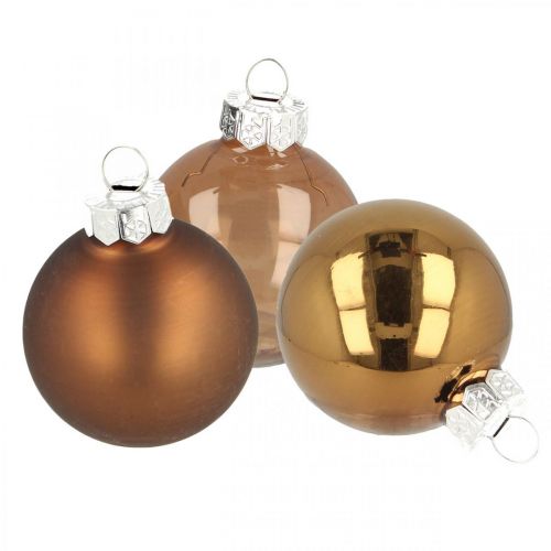 Floristik24 Bolas navideñas, mezcla de decoración para árboles, mini bolas para árboles de Navidad marrón H4,5 cm Ø4 cm vidrio real 24 piezas