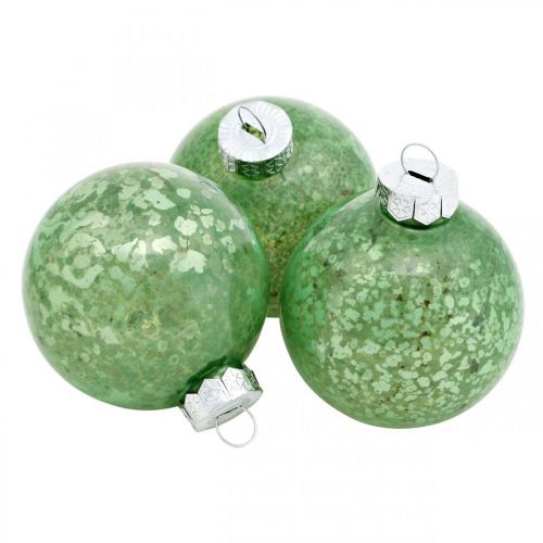 Floristik24 Bola de Navidad, decoración del árbol, bola de árbol de Navidad verde jaspeado H4,5cm Ø4cm vidrio real 24 piezas
