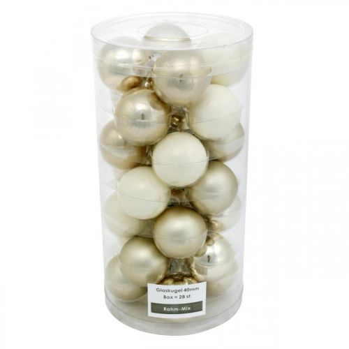 Artículo Mezcla de bolas de árbol de Navidad, adornos navideños, mini adornos para árboles blanco/nácar H4,5cm Ø4cm vidrio real 24 piezas
