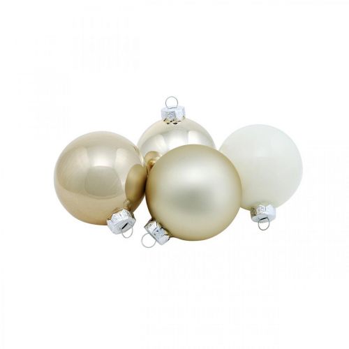 Floristik24 Mezcla de bolas de árbol de Navidad, adornos navideños, mini adornos para árboles blanco/nácar H4,5cm Ø4cm vidrio real 24 piezas