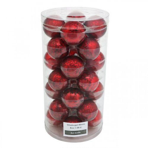 Artículo Bola de árbol, decoración del árbol de Navidad, bola de cristal veteado rojo H4,5cm Ø4cm vidrio real 24 piezas