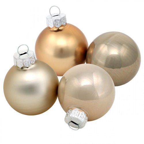 Floristik24 Mezcla de decoración para árboles, bolas navideñas, mini colgantes para árboles dorado/marrón/nácar/beige H4,5cm Ø4cm vidrio real 24 piezas