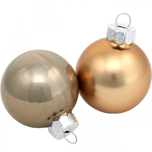 Artículo Mezcla de adornos para árboles, bolas de Navidad, mini colgantes de árbol dorado / marrón / nácar / beige H4.5cm Ø4cm vidrio real 24pcs