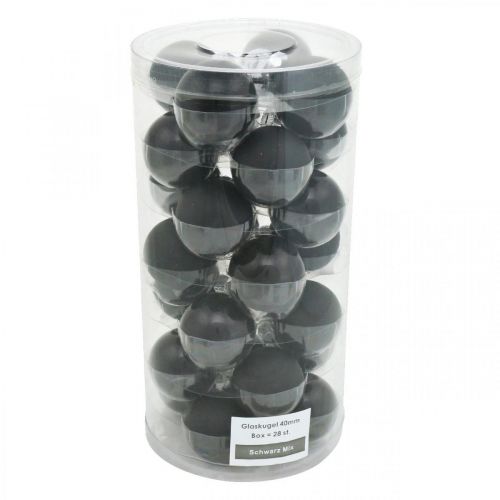Artículo Mini bola de árbol de Navidad, mezcla de decoración para árboles, bolas de Navidad negras H4,5 cm Ø4 cm vidrio real 24 piezas
