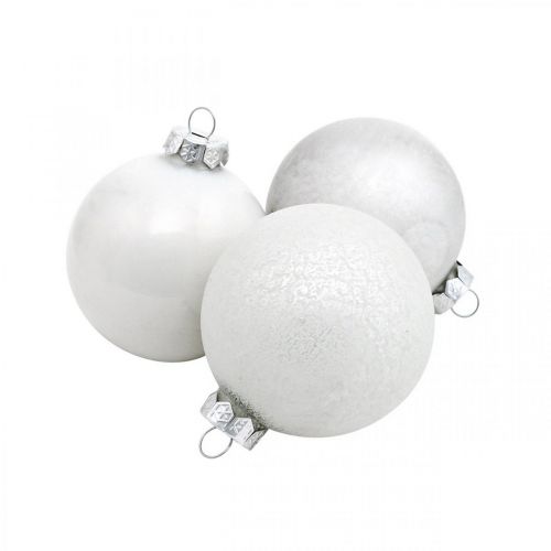 Floristik24 Colgante de árbol, bola de nieve, adornos para árboles de Navidad, decoración de invierno blanco H4.5cm Ø4cm vidrio real 24pcs