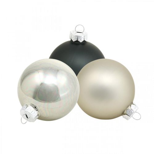 Bolas de Navidad, colgantes para árboles de Navidad, para árboles negro plata / nácar Ø6cm vidrio real 24pcs