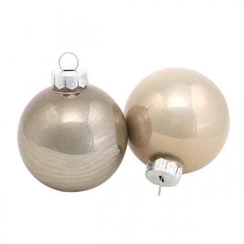 Floristik24 Bola de árbol de Navidad, decoración del árbol, bola de Navidad beige/nácar H6,5cm Ø6cm vidrio real 24 piezas