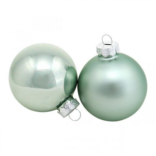 Floristik24 Bola de Navidad, decoración del árbol, bola de árbol de Navidad verde menta H6,5cm Ø6cm vidrio real 24 piezas