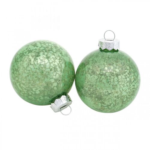 Artículo Bola de Navidad, adornos para árboles de Navidad, bola de cristal jaspeado verde H6.5cm Ø6cm cristal real 24pcs