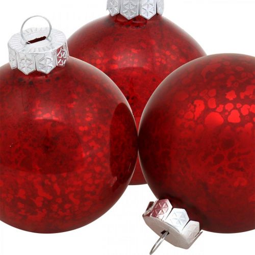 Artículo Bola de árbol de Navidad, colgante de árbol, bola de Navidad jaspeada roja H6.5cm Ø6cm vidrio real 24ud