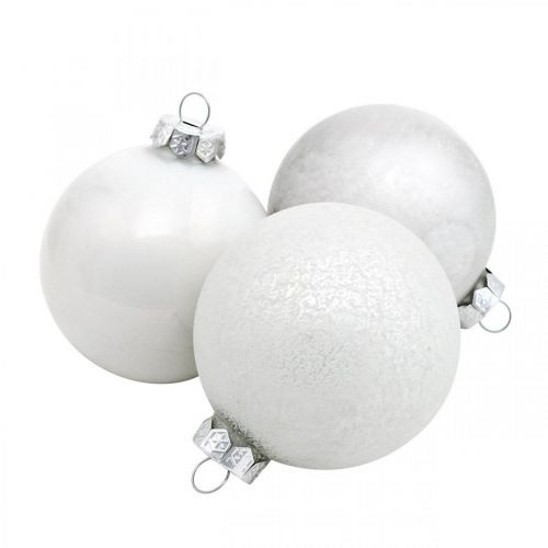 Floristik24 Bola de nieve, colgante de árbol, decoración del árbol de Navidad, decoración de invierno blanco H6,5cm Ø6cm vidrio real 24 piezas