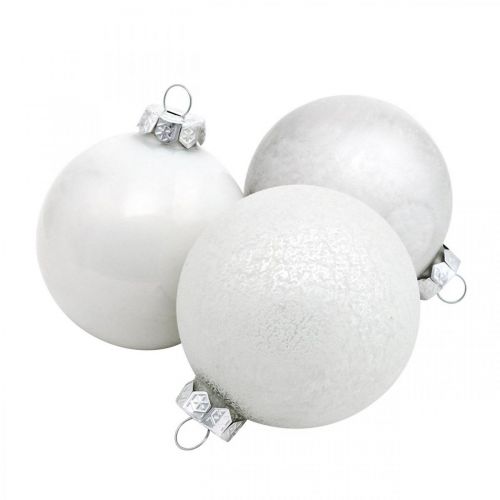 Floristik24 Bola de nieve, colgante de árbol, adornos de árbol de Navidad, decoración de invierno blanco H6.5cm Ø6cm vidrio real 24pcs