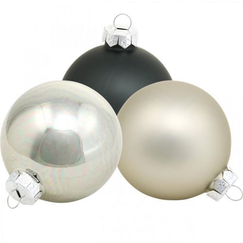 Floristik24 Chuchería, adornos para árboles de Navidad, bola de Navidad negro/plata/nácar H8,5cm Ø7,5cm vidrio real 12 piezas
