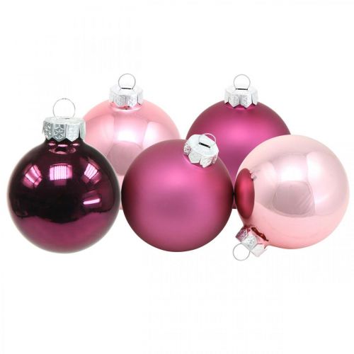 Floristik24 Mini bolas de árbol, mezcla de bolas de Navidad, colgante de árbol de Navidad violeta H4.5cm Ø4cm vidrio real 24pcs