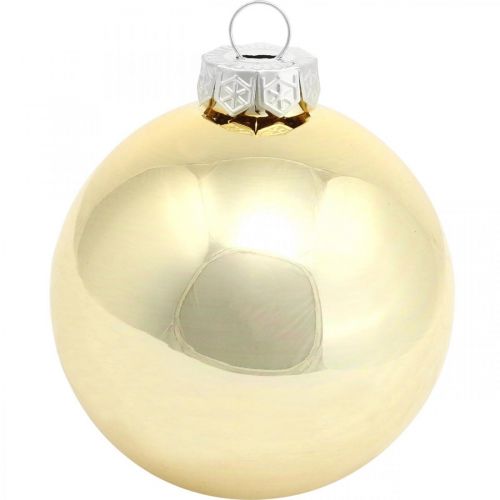 Floristik24 Bola de árbol, adornos de árbol de Navidad, bola de Navidad dorada H8.5cm Ø7.5cm vidrio real 12pcs