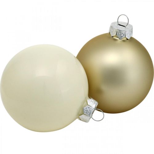 Artículo Mezcla de bolas de Navidad, adornos navideños, mini adornos de árbol blanco / nácar H4.5cm Ø4cm vidrio real 24pcs