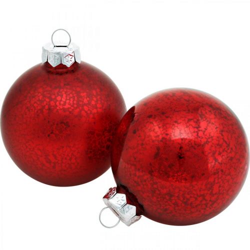 Floristik24 Adornos para árboles de Navidad, colgantes para árboles, bolas de Navidad jaspeado rojo H8.5cm Ø7.5cm vidrio real 14pcs